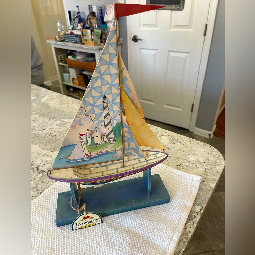 Jim Shore Sail boat! Rare find, brand new with tag!